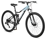 Mongoose Impasse Dual Mens and Womens Mountain Bike, 29-Inch Wheels, 17-Inch Aluminum Frame, Twist Shifters, 8- Speed Rear Deraileur, Front and Rear Disc Brakes, Black/Blue