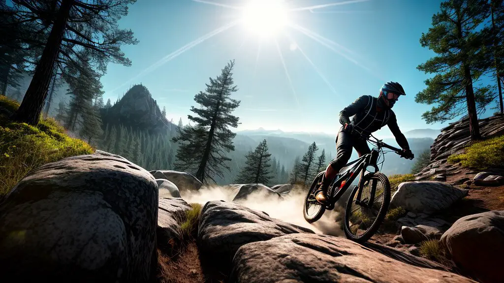 Mountain biking on a rocky trail